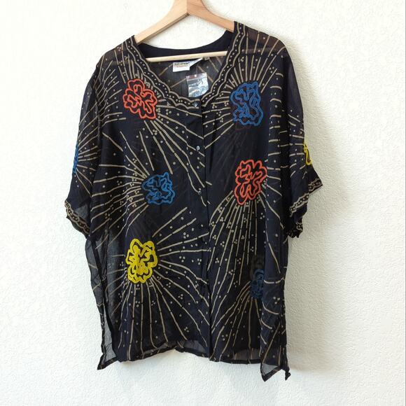 Newport News Catalog Top 1X Rayon Button Down Lightweight Sun Streak Sheer Shirt - Picture 5 of 7